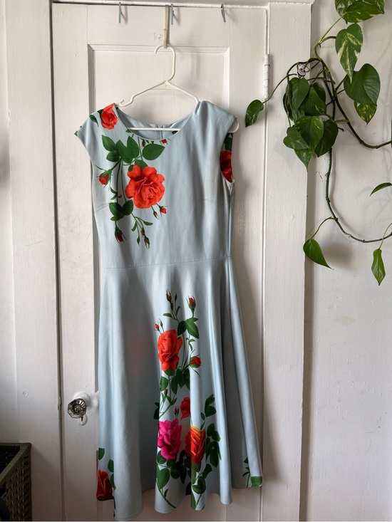 Gabby Skye Dresses & Skirts - Gabby Skye Light Blue Midi Dress with Red Rose Print size 12